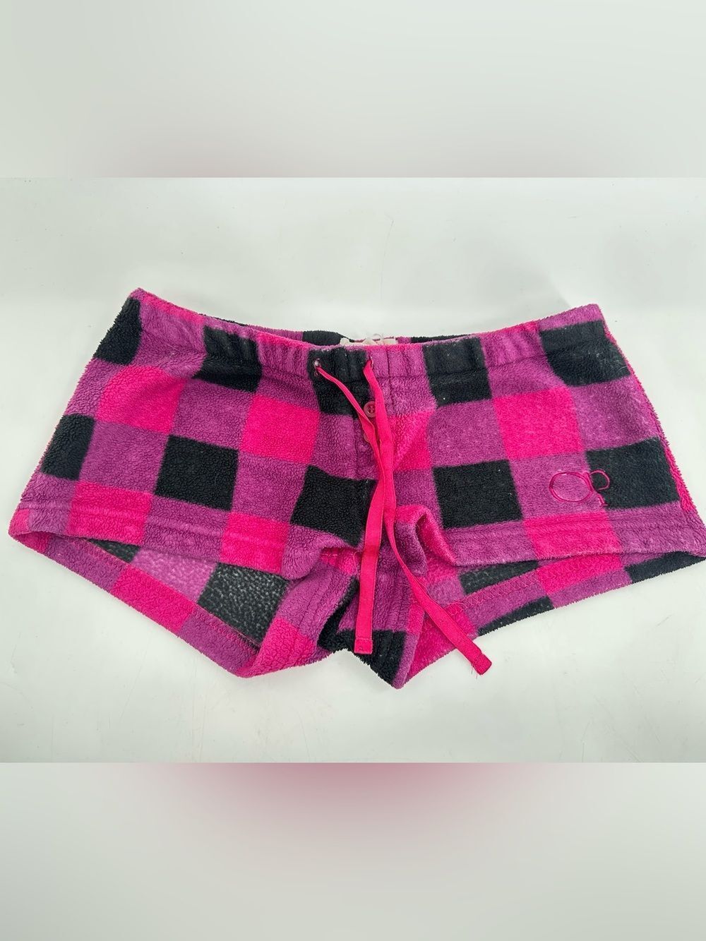 Y2K Vintage Ocean Pacific OP Pajama Shorts Low Rise Plaid Fuzzy Size XS